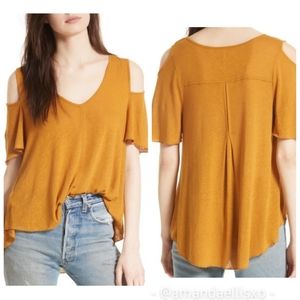 Free People Bittersweet Cold Shoulder Linen Blend Top